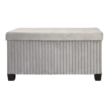 [TabRoy07-Gri] Taburete Baúl Tapizado Gris con Almacenaje Oculto