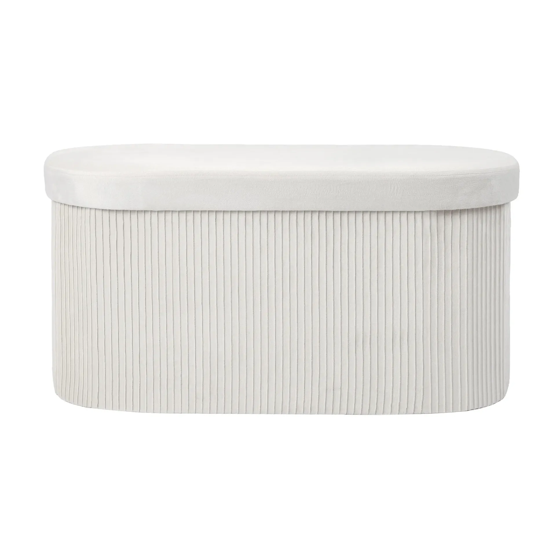 [TabOval06-Cre] Taburete Baúl Tapizado Crema con Almacenaje Oculto