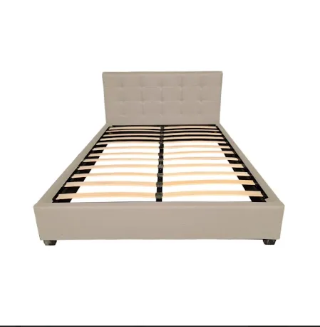 Base de Cama Matrimonial Tapizada Beige con Cabecera Capitoneada