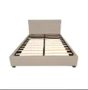Base de Cama Matrimonial Tapizada Beige con Cabecera Capitoneada