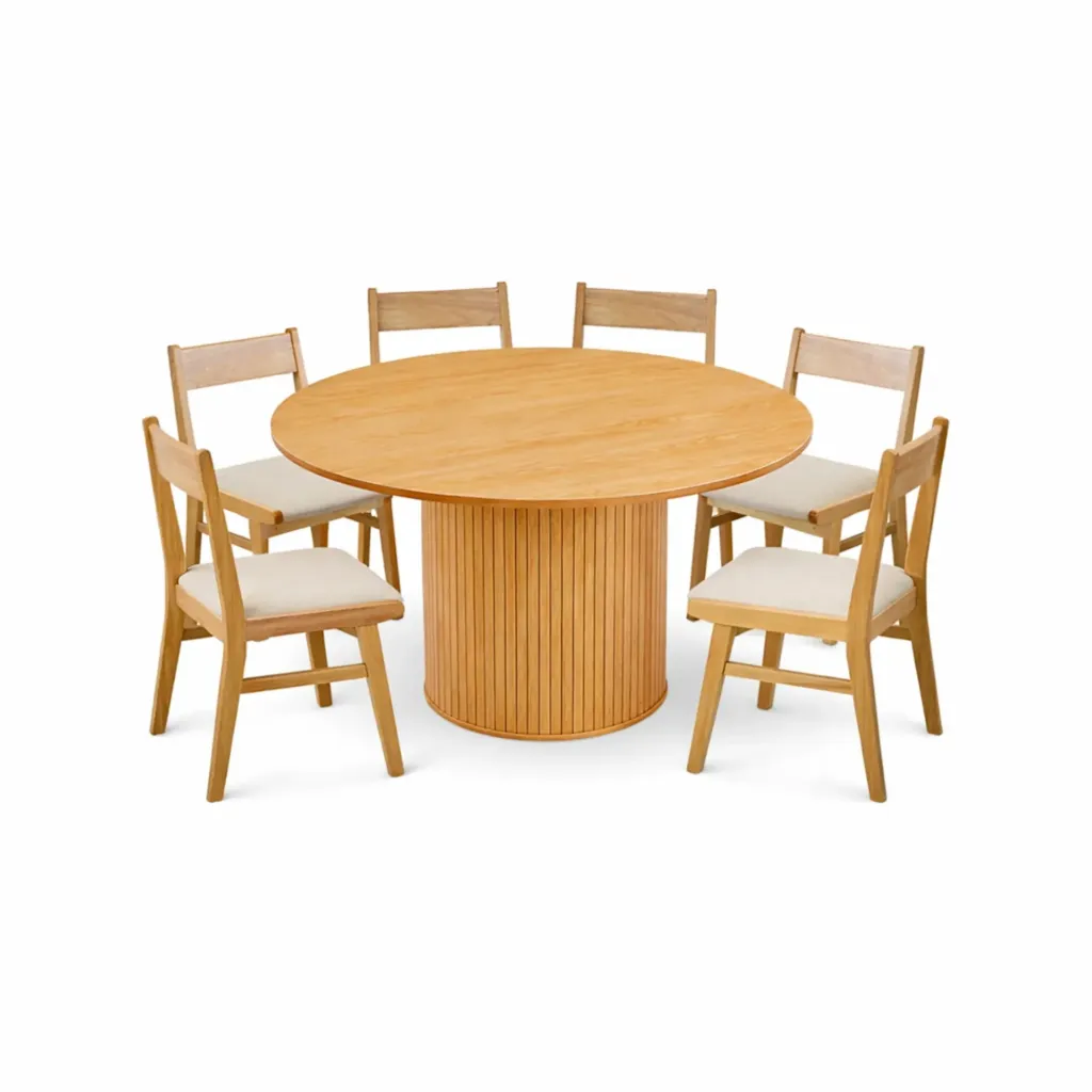 Comedor Redondo de Madera 120 cm con 6 Sillas Sira Modernas