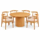 Comedor Redondo de Madera 120 cm con 6 Sillas Modernas Nórdico