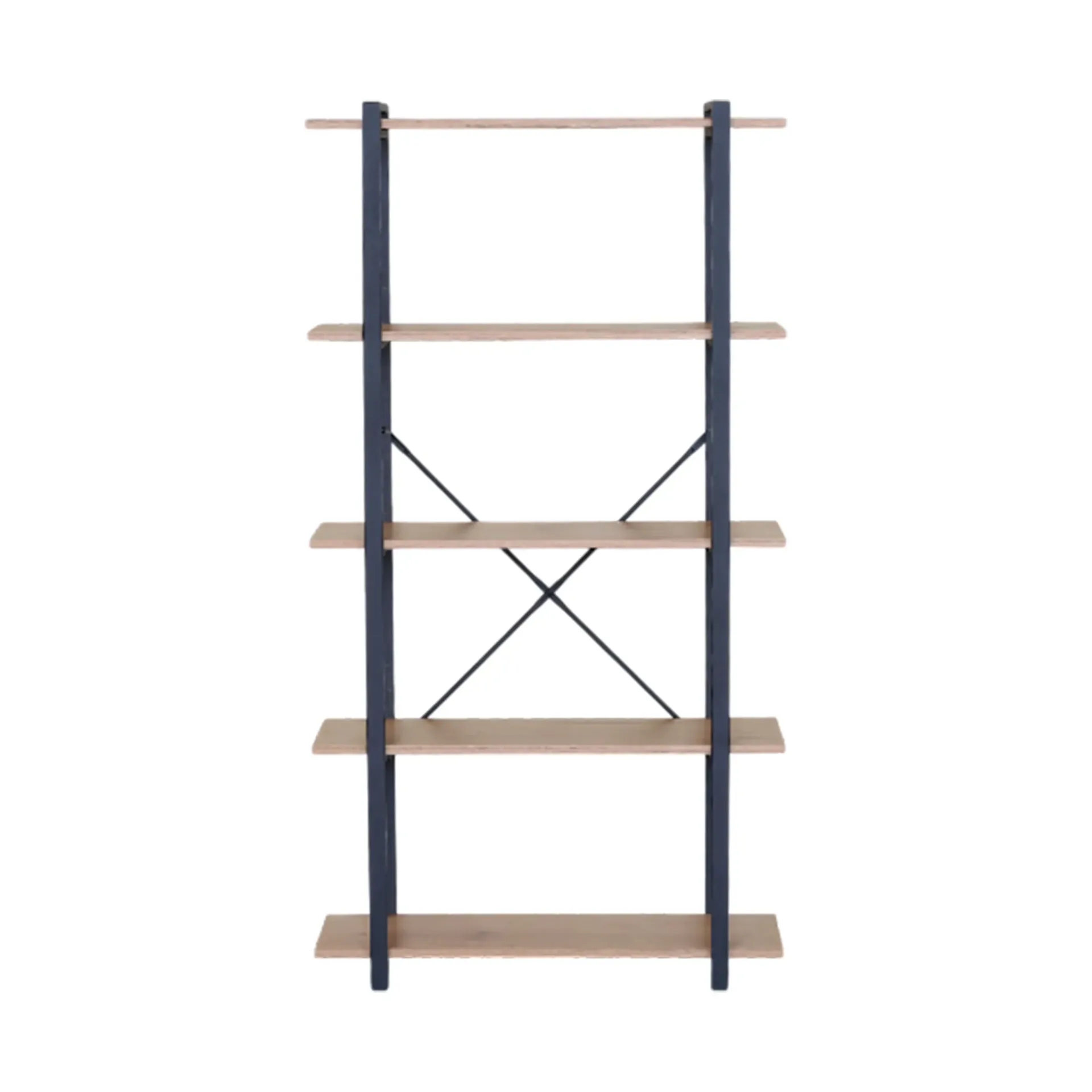 [L5X-Roble-GDX] Librero Industrial de 5 Niveles con Estructura Metálica Negra y Repisas de Melamina