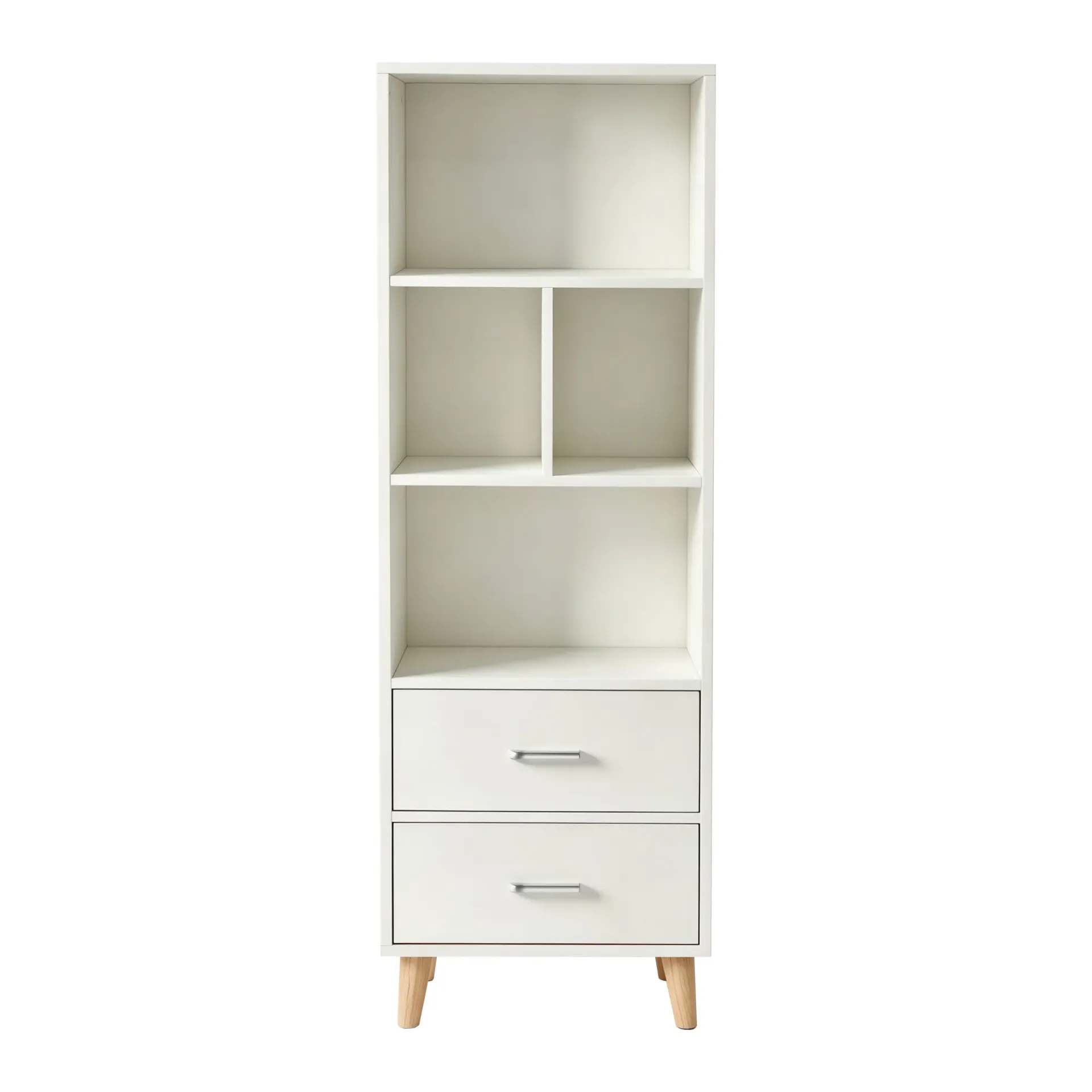 [L15-150/Blanco] Librero Minimalista Blanco con 4 Estantes 2 Cajones