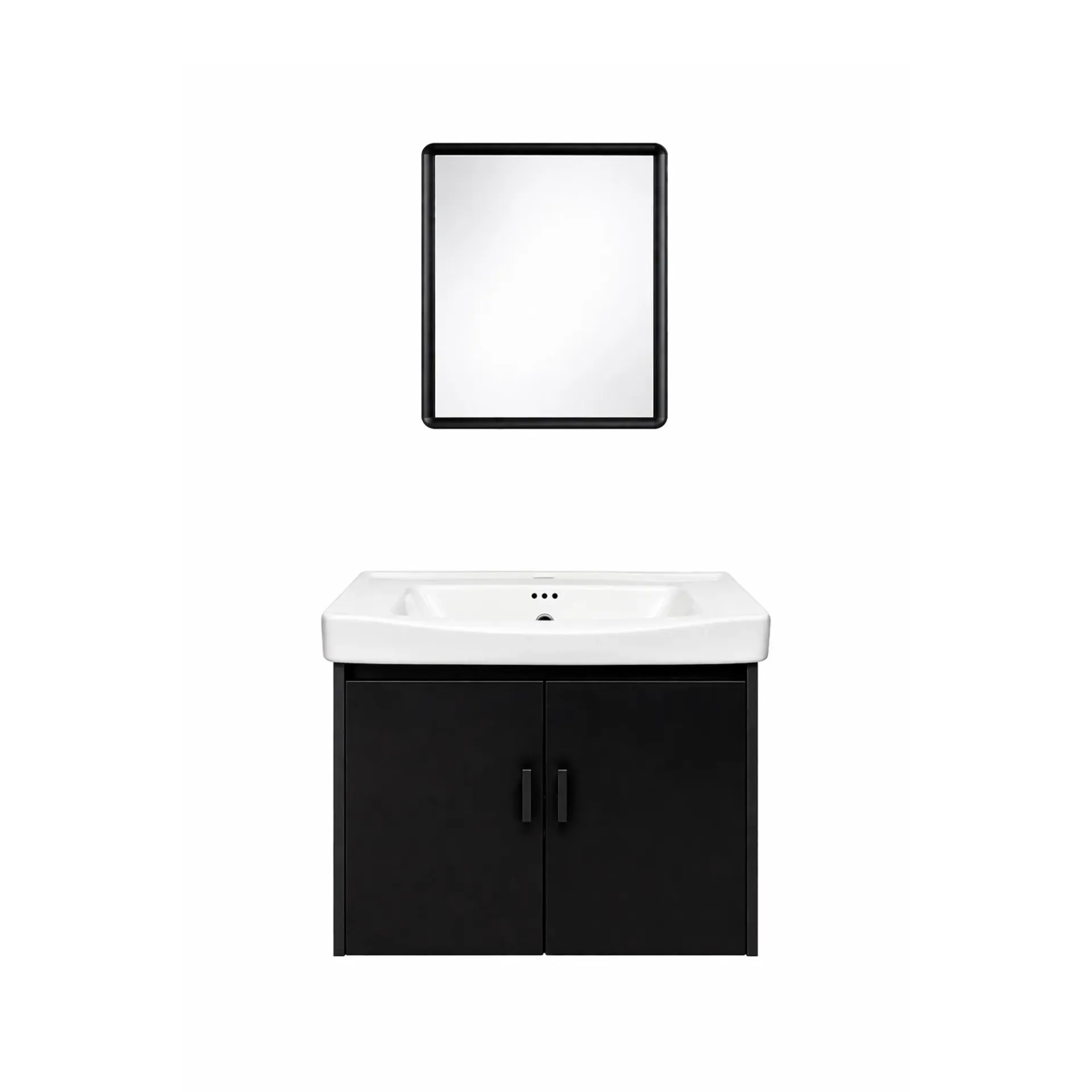 [GBaño-010-E/Neg] Lavamanos Flotante con Gabinete Negro y Espejo, Diseño Compacto y Almacenaje Funcional