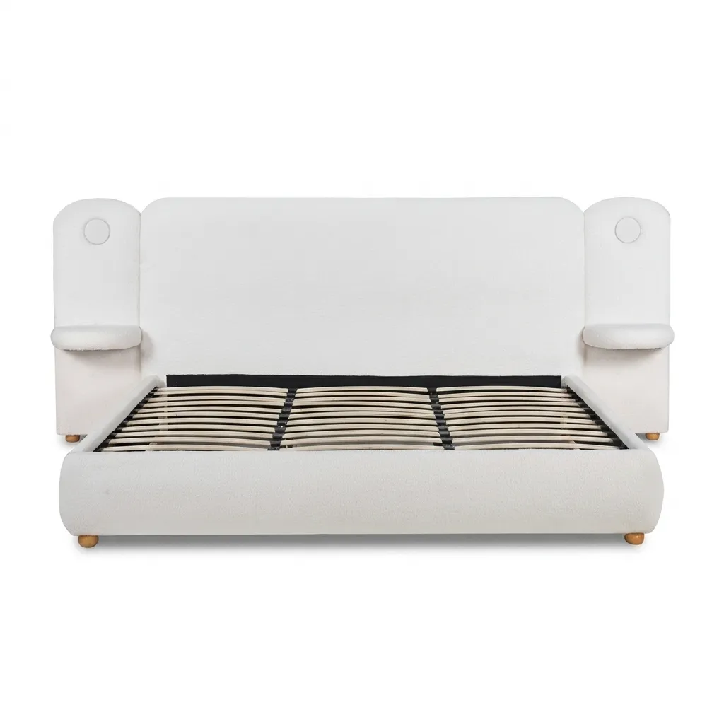 Cama 6904 King Blanca Mesitas LED Integradas