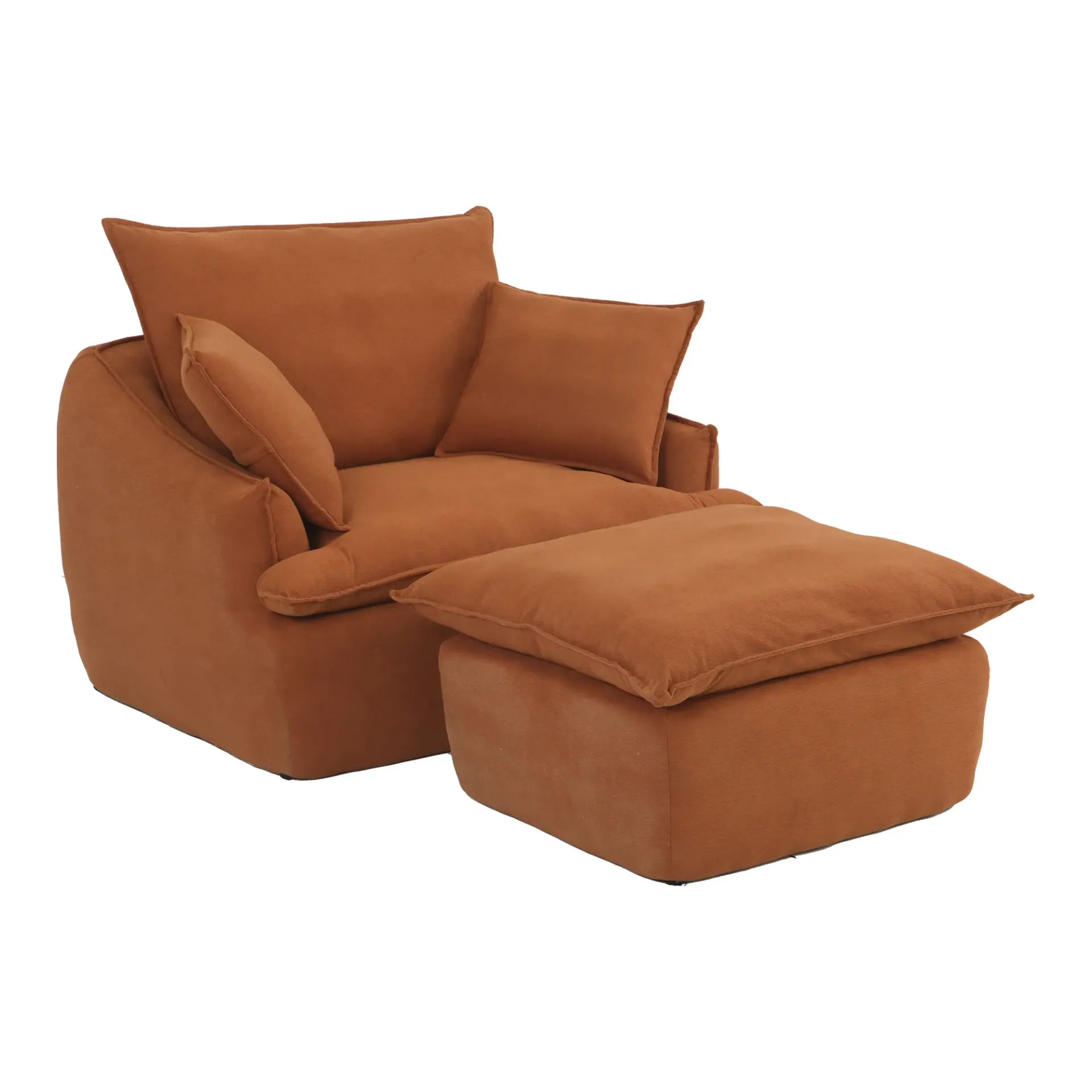 [Sofa1P-Lounge-Caf] Sofá Lounge Mullido Café con Puff Otomano