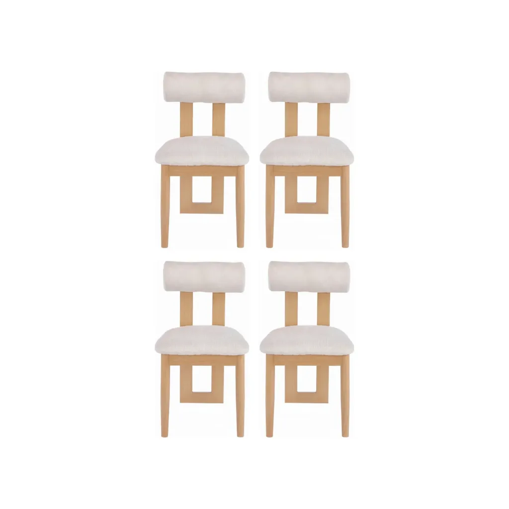 Set 4 Sillas Bari Tapizadas Beige Acabado Madera