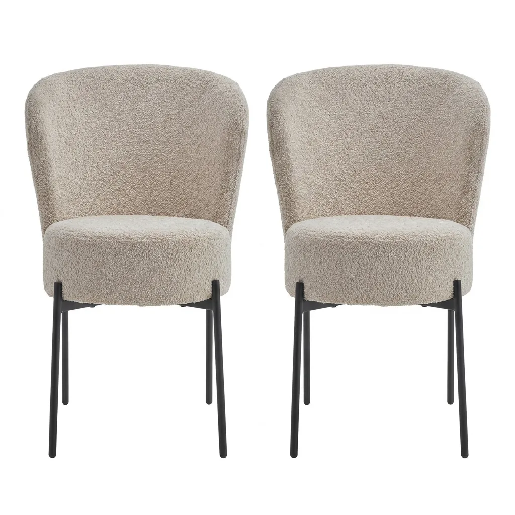 2 Sillas Aura Beige bouclé patas metálicas
