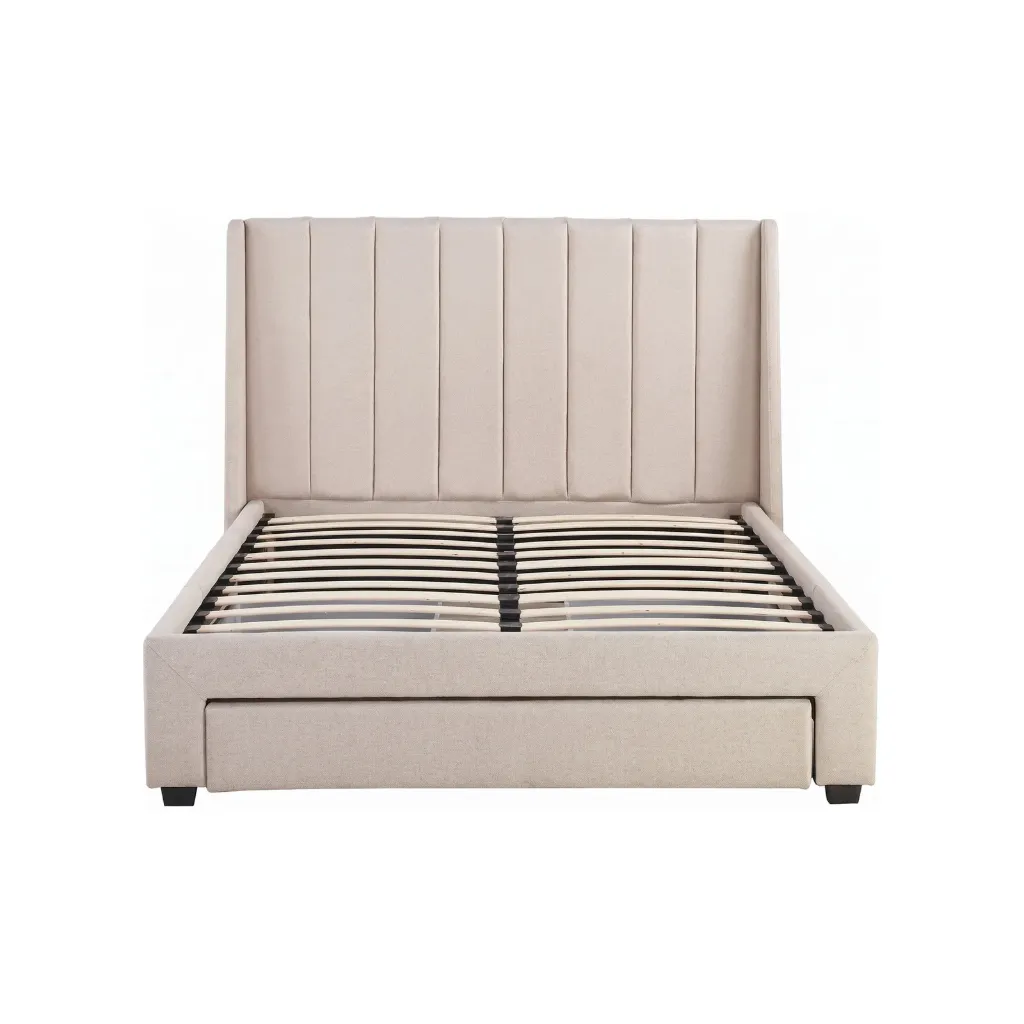 Base de Cama Tapizada Beige Queen con Cabecera Acolchada