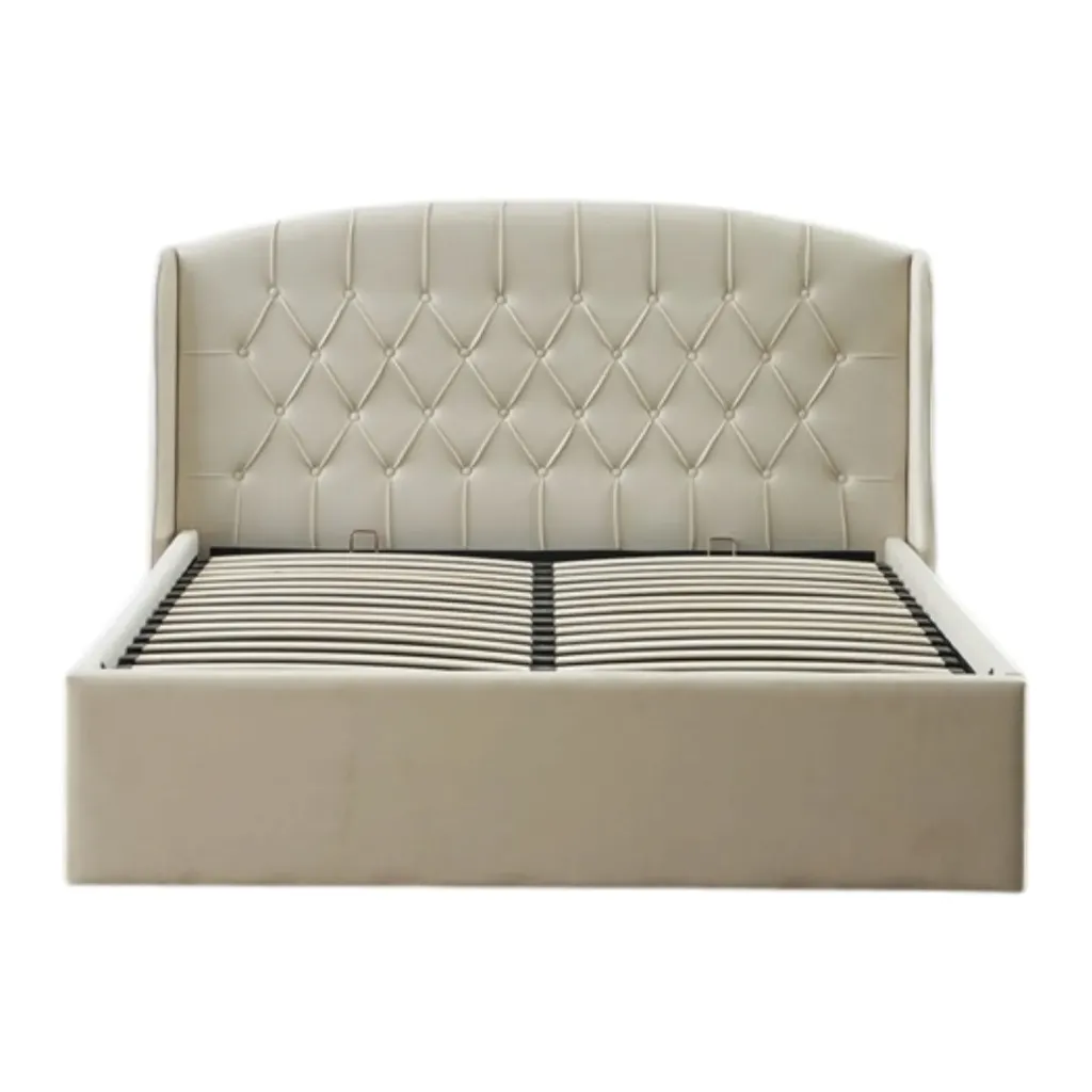 Cama Matrimonial Beige con Almacenamiento Oculto