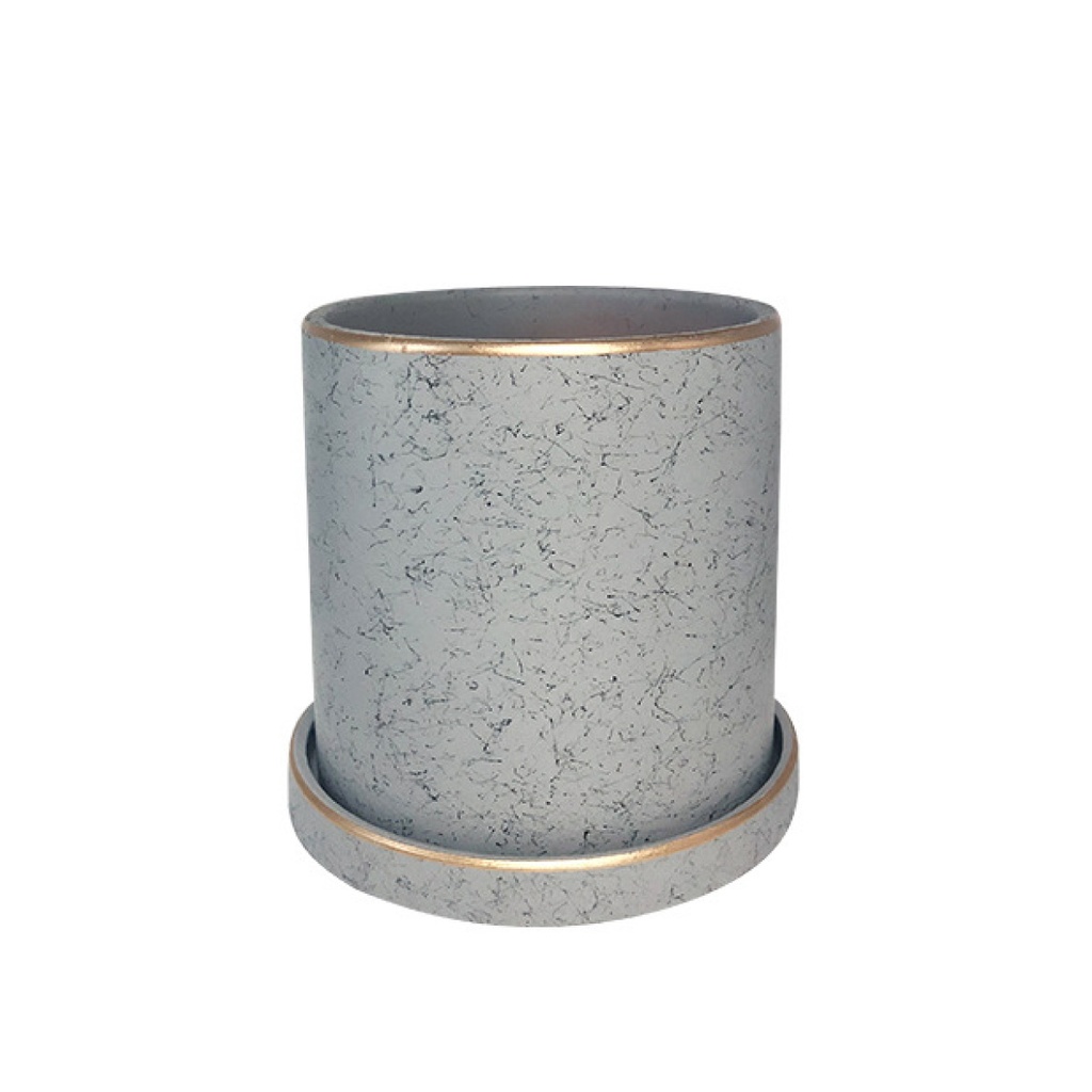 [HLFCS-Cgri] Macetero borde dorado HLFCS chico Gris