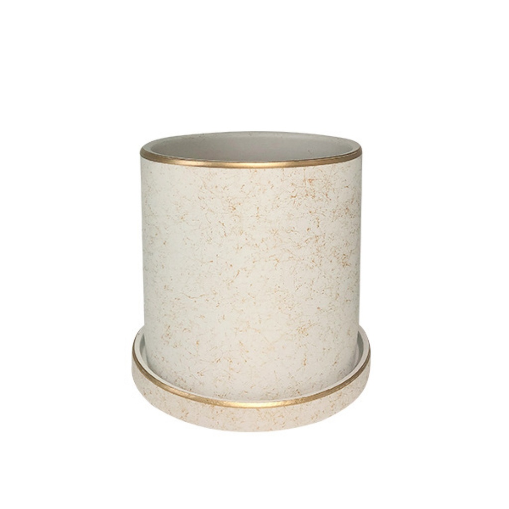 Macetero borde dorado HLFCS grande Blanco