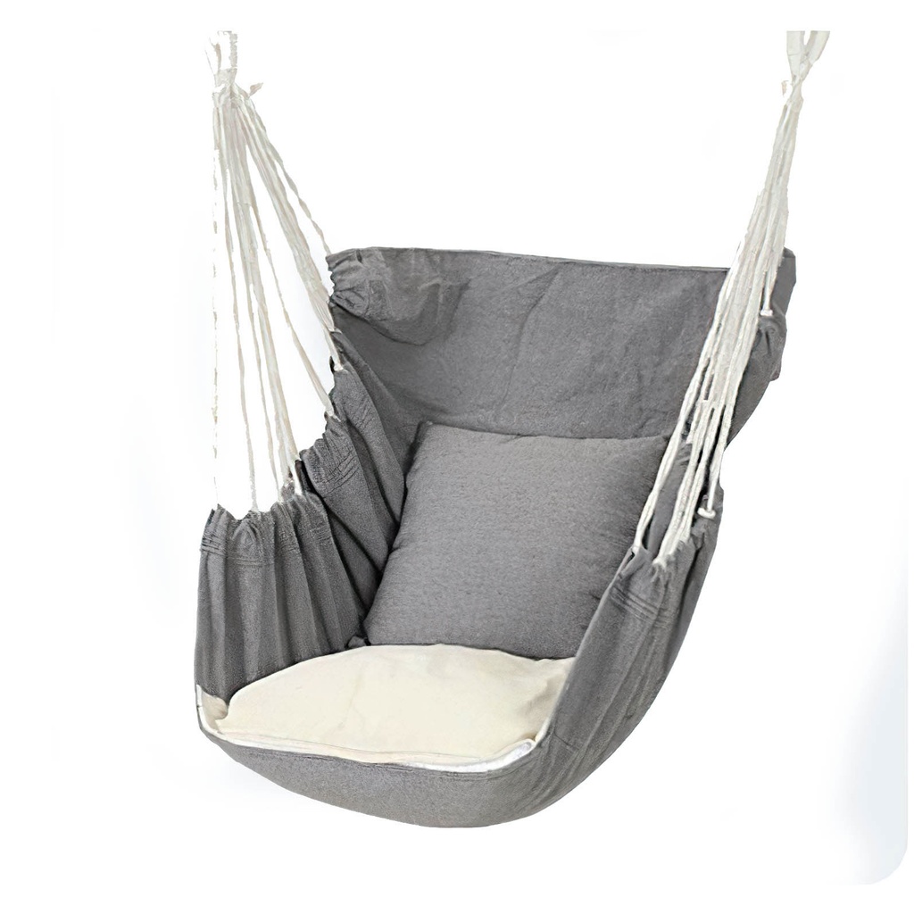 [LC-GrC] Silla colgante de algodón con cojín para exteriores e Interiores Gris Claro