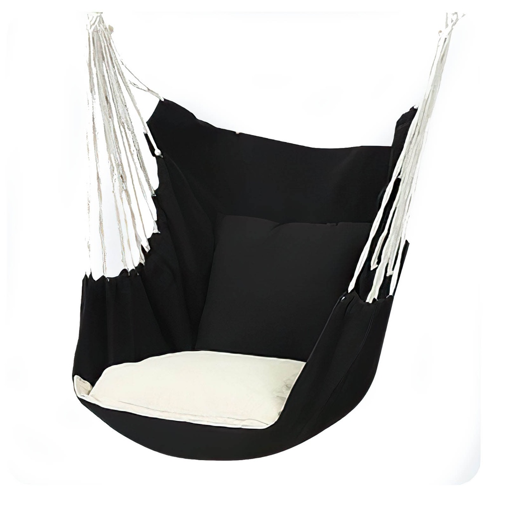 [LC-Neg] Silla colgante de algodón con cojín para exteriores e Interiores Negro