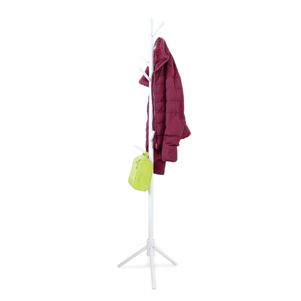 Perchero de madera minimalista estilo oriental de pie con 8 ganchos (Blanco)