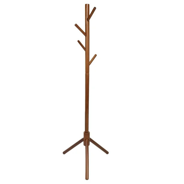 Perchero de madera minimalista estilo oriental de pie con 8 ganchos (Nogal)