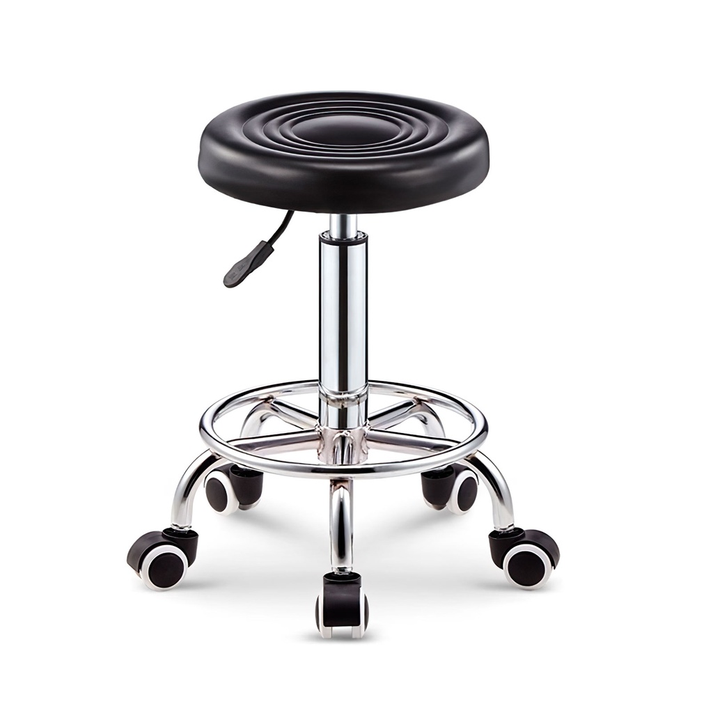 [STR-Neg] Taburete Giratorio Ajustable con ruedas Negro