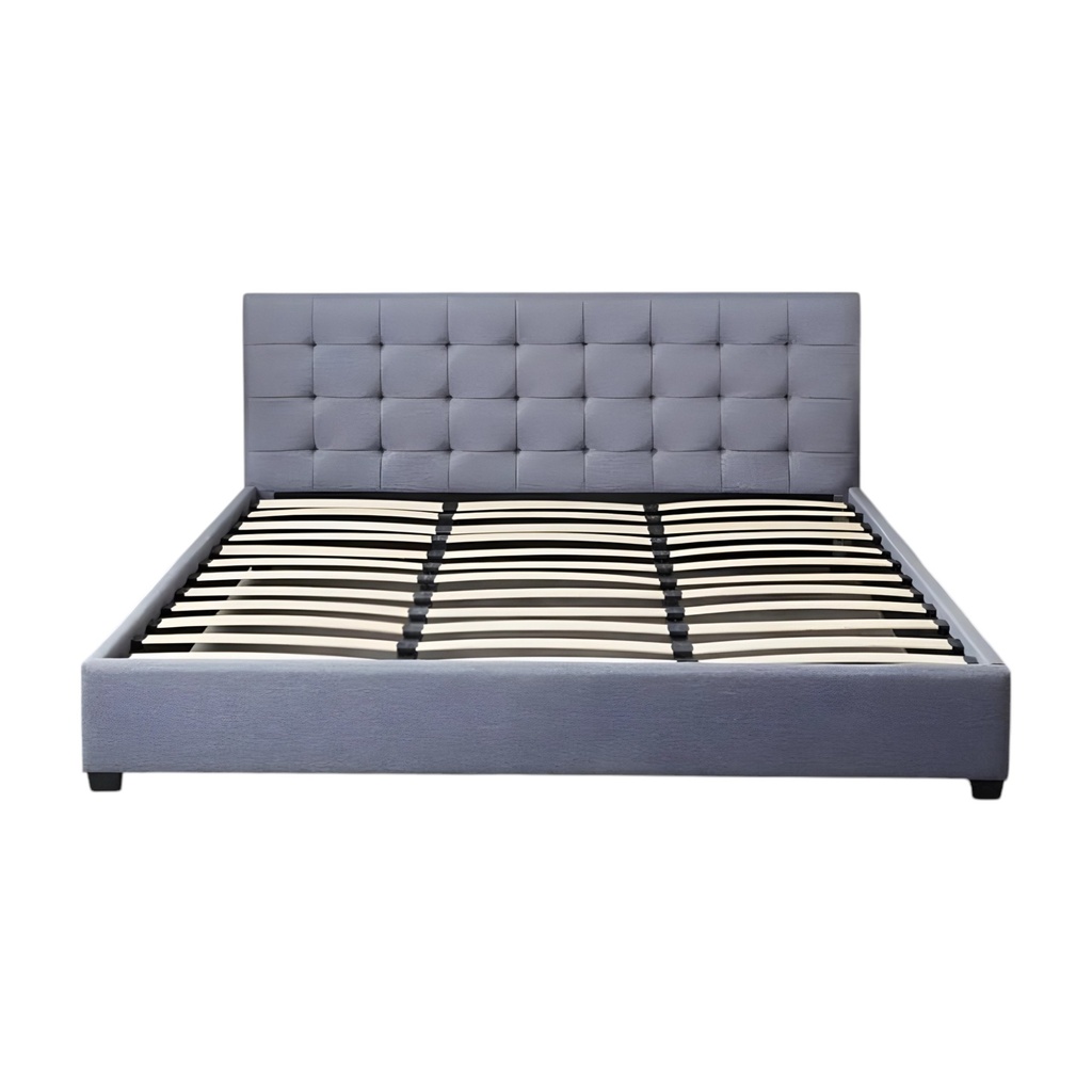 [Cama-PD054/M] Base Con Cabecera Cama-PD054 de Madera Matrimonial Lino Color Gris