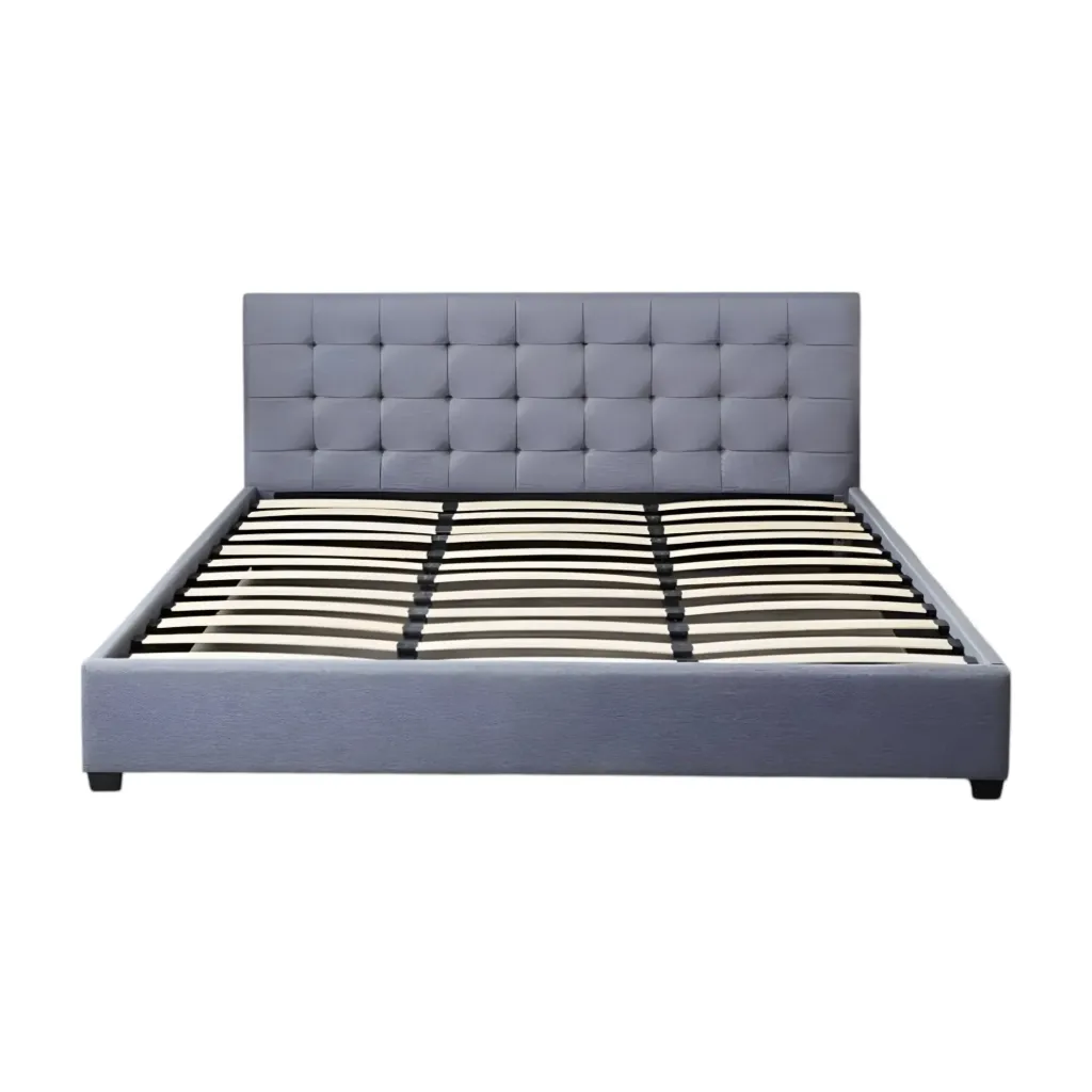 [Cama-PD054/Q] Base Con Cabecera Cama-PD054 de Madera Queen Lino Color Gris