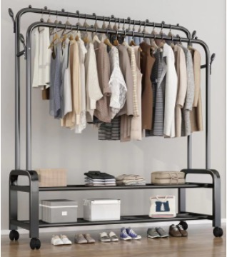 [PER-609/Neg] Perchero de Ropa Multifuncional Doble para Dormitorio Negro