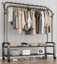 Perchero de Ropa Multifuncional Doble para Dormitorio Negro