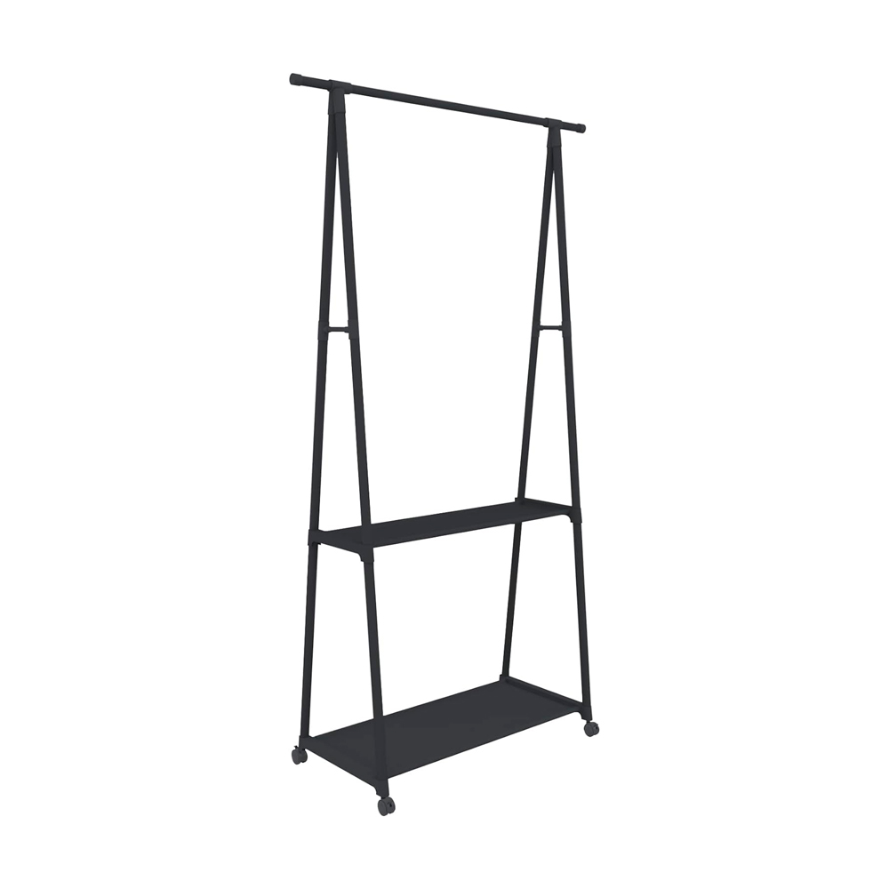 [PER-6601/Neg] Perchero de Ropa Multifuncional con Ruedas para Dormitorio Negro