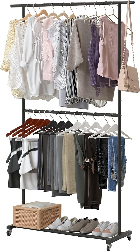 [PER-9112/Neg] Perchero de Ropa Multifuncional para Dormitorio Negro