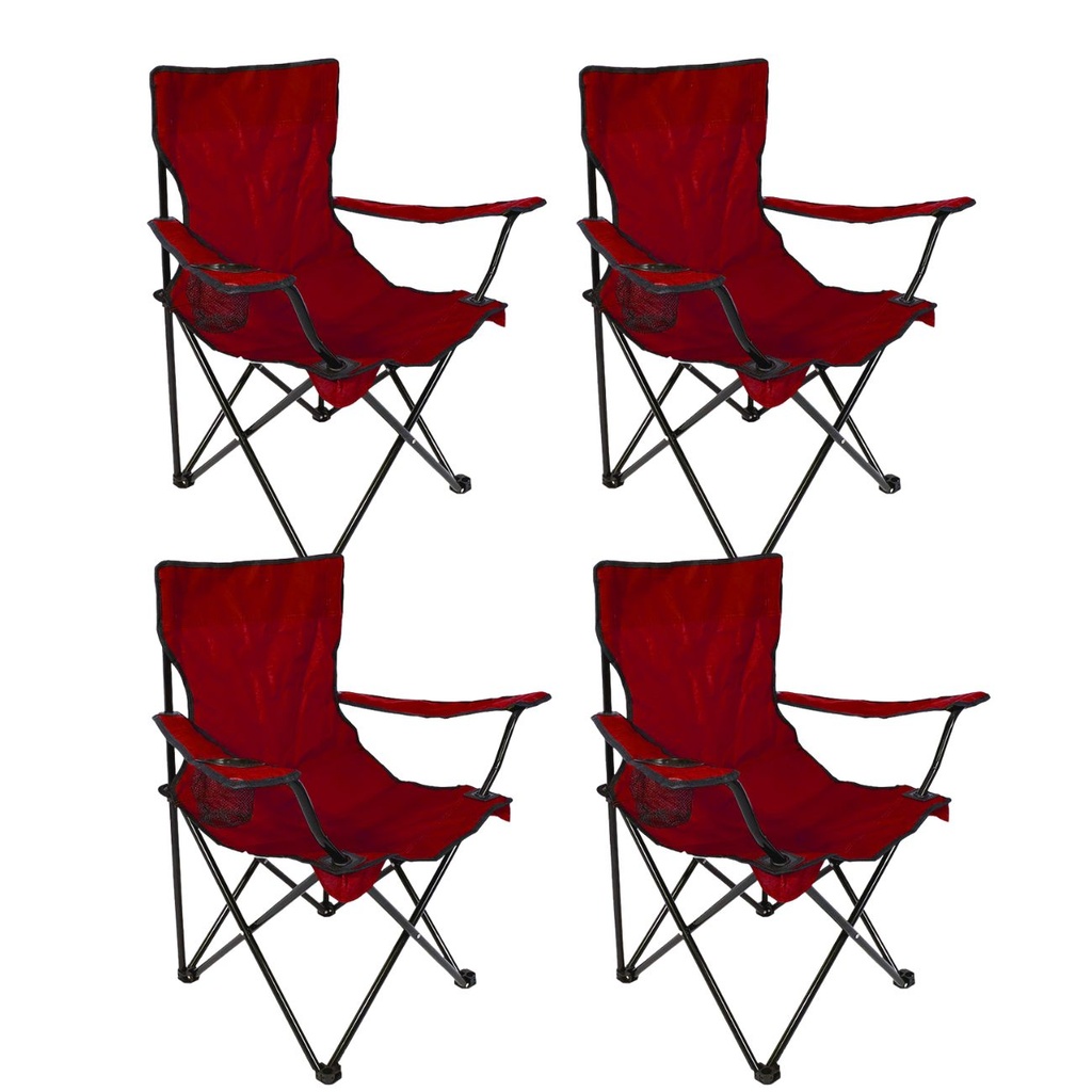 [4SP-Rojo] 4 Sillas plegables impermeables con funda y portavasos Rojo