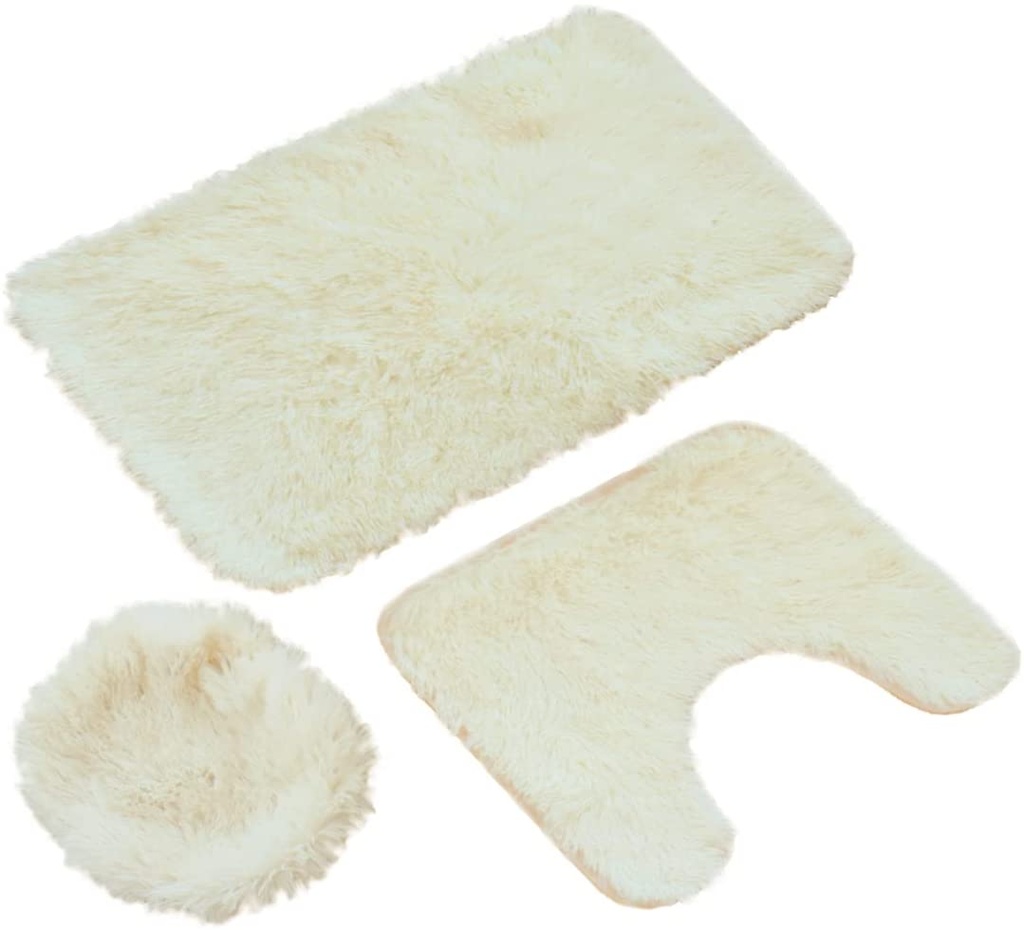 Tapete de baño juego 3 piezas alfombrillas shag Crema