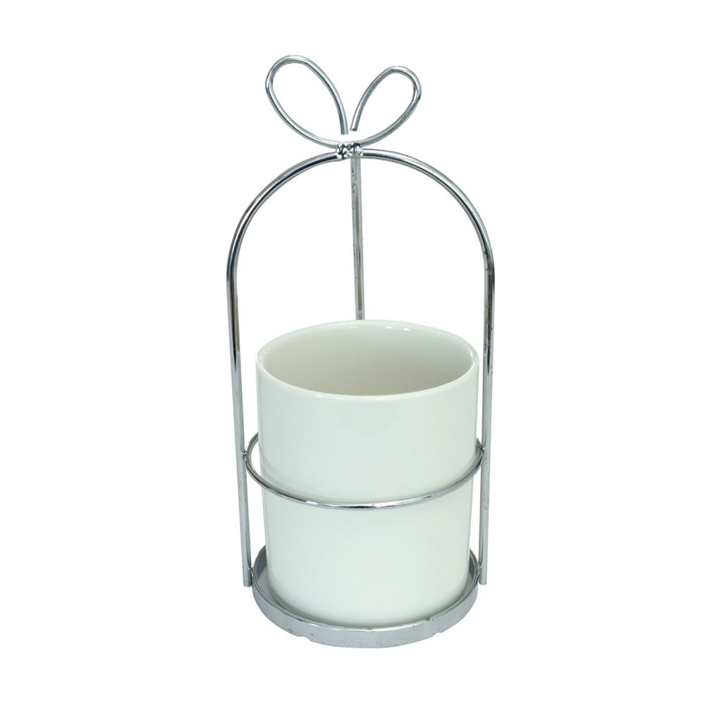 [LY0838-pla] Macetero con asa de hierro LY0838 Plata