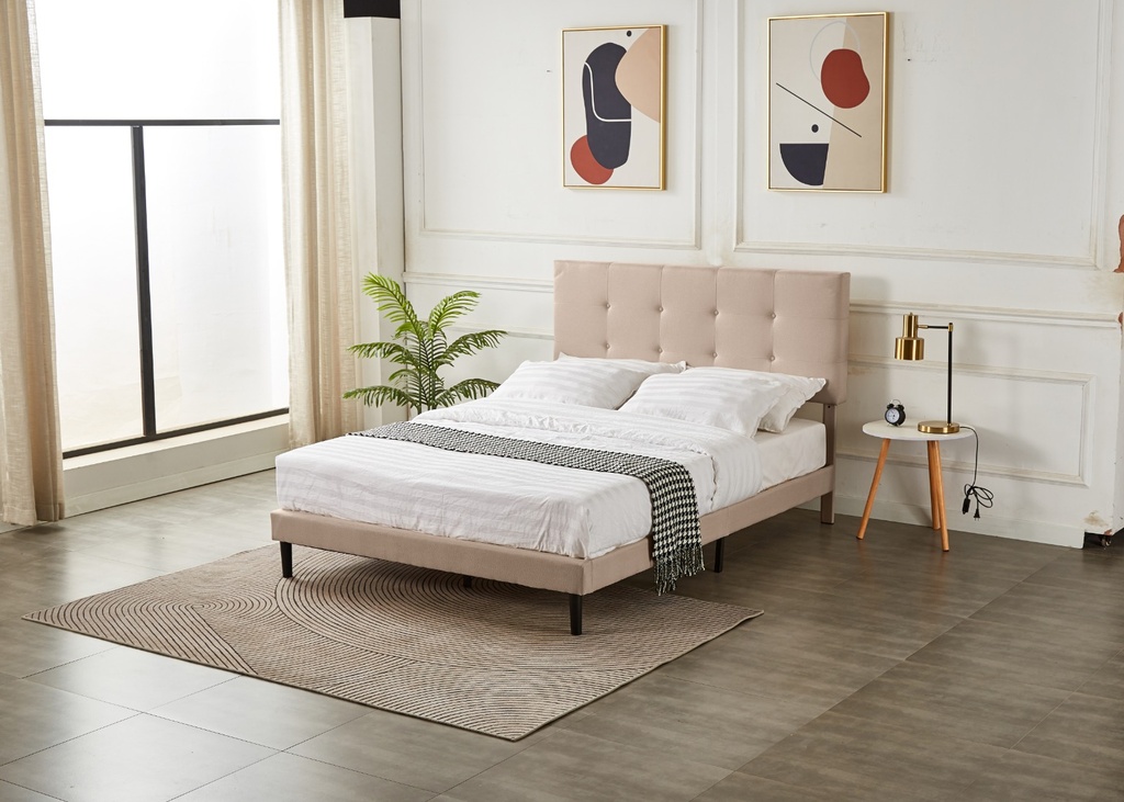 [Cama-578/M] Base Con Cabecera Cama-578 de Madera Matrimonial Lino Color Cafe