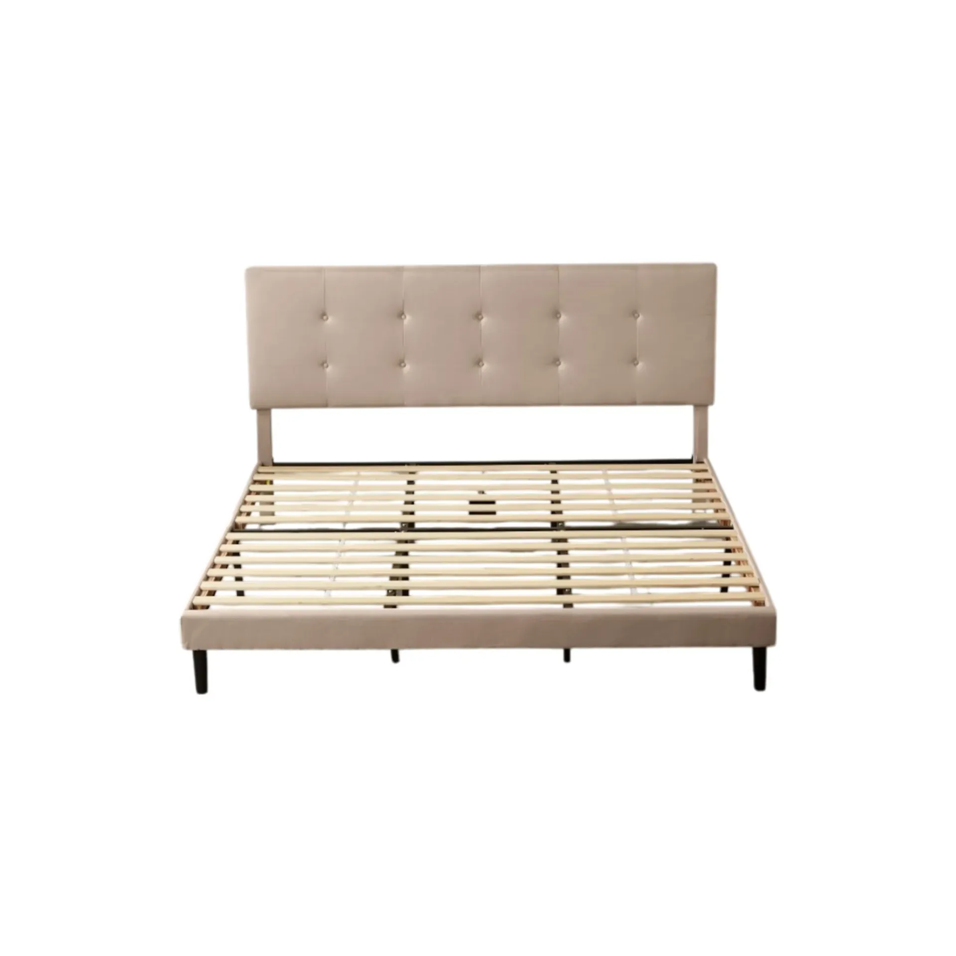 Base Con Cabecera Cama-578 de Madera King Lino Color Beige