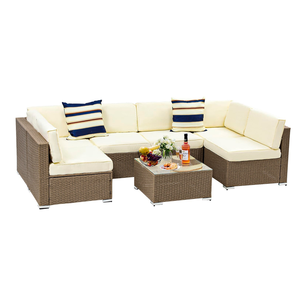 [SalaE-6p] Juego de sala esquinera para jardín de mimbre exteriores para 6 personas