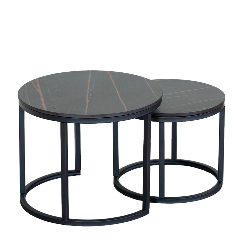 Juego de Mesa de Centro de Piedra Sinterizado Negro