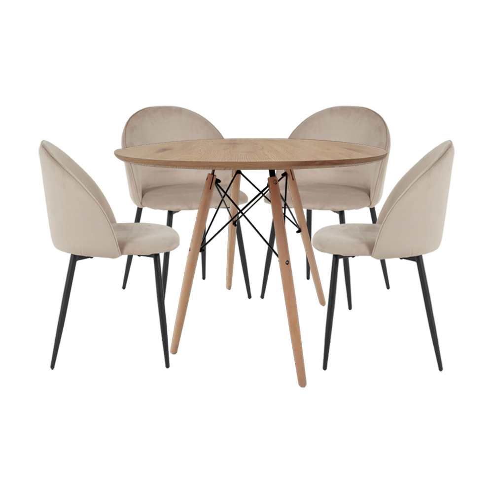 [Comedor-roslo4s/madera] Mesa Comedor Redonda Oslo Madera con 4 sillas Rolet