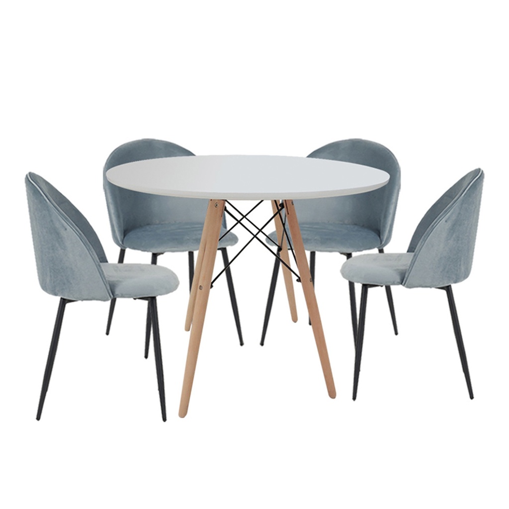 [Comedor-roslo4s/bla] Mesa Comedor Redonda Oslo blanca con 4 sillas Rolet