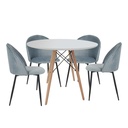 Mesa Comedor Redonda Oslo blanca con 4 sillas Rolet