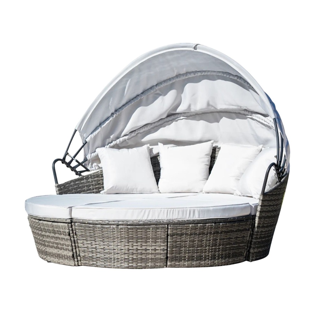 [Cama/Gris] Camastro sala jardín lounge con toldo retráctil Gris