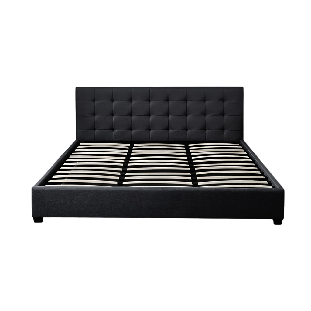 [Cama-PD054/K/Neg] Base Con Cabecera Cama-PD054 de Madera King Lino Color Negro