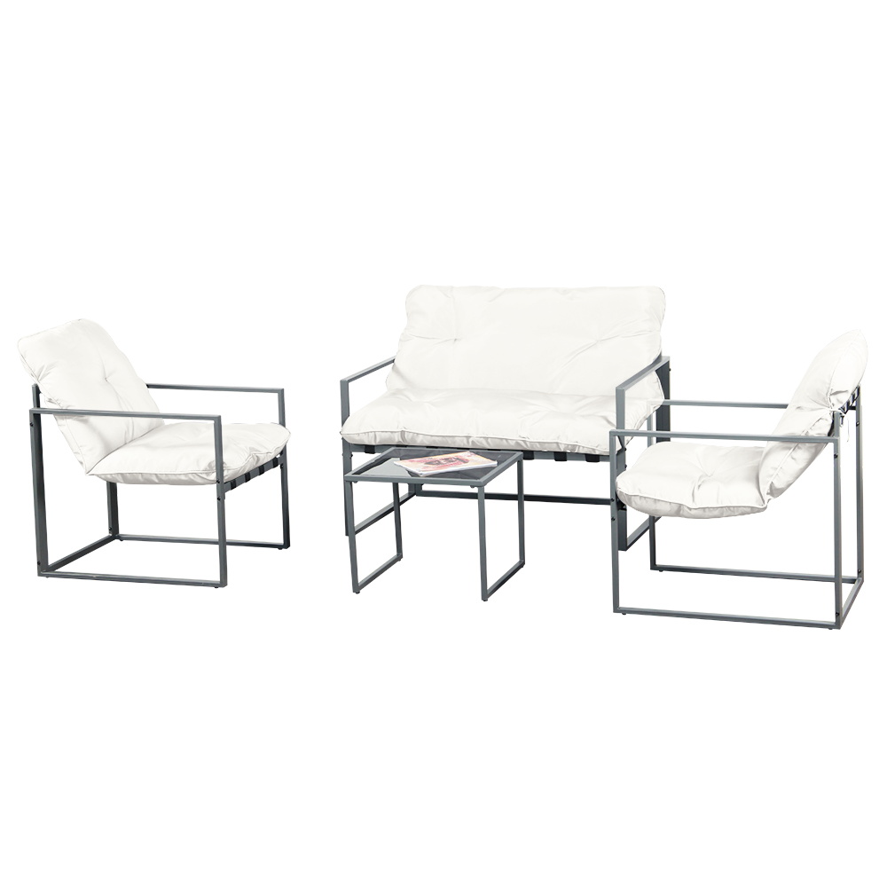 Sala de Jardín de 4 Piezas Blanca Con Marco de Acero