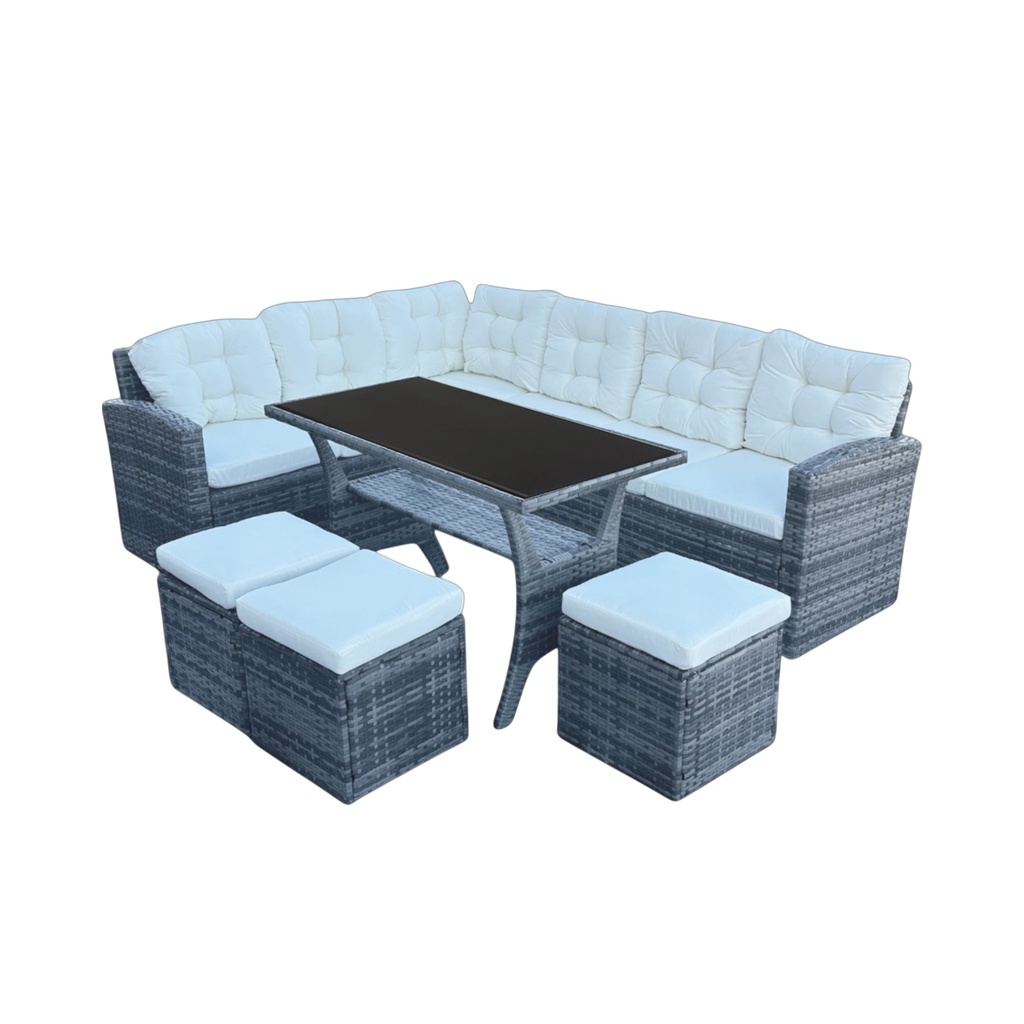 [SalaE-Comedor/Gris] Sala Comedor para jardín Esquinera color Gris