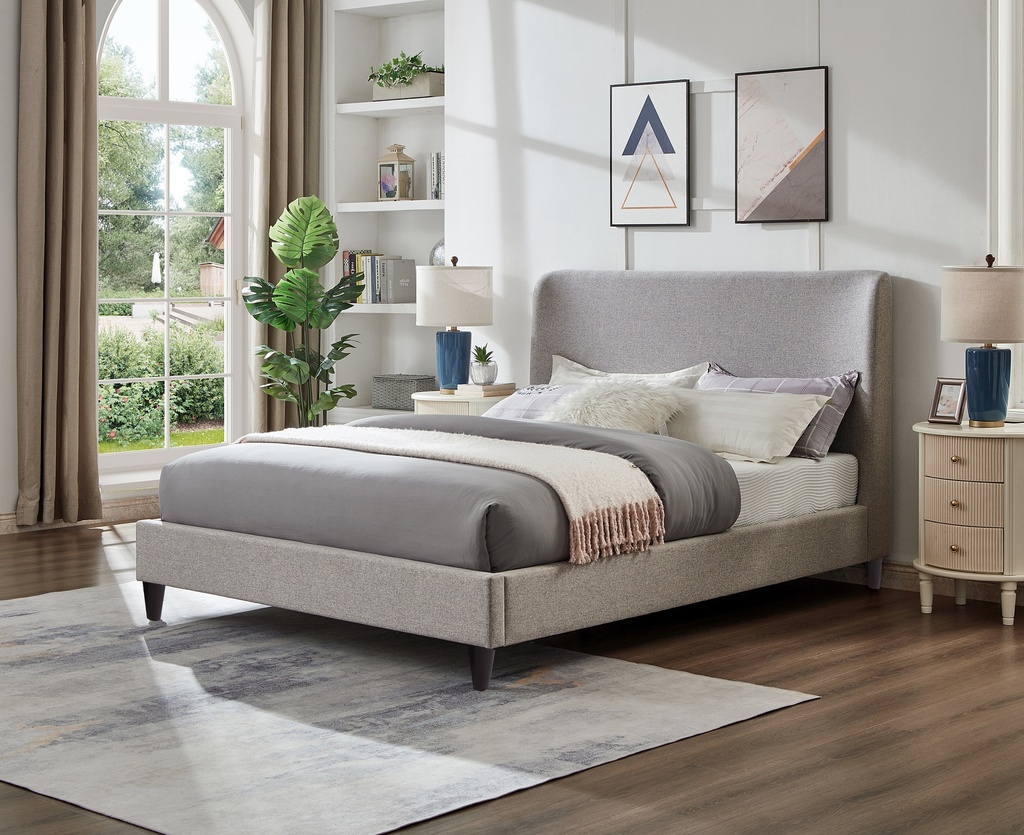 [Cama-9569/Gri/K] Base Con Cabecera Cama-9569 color gris de Madera King