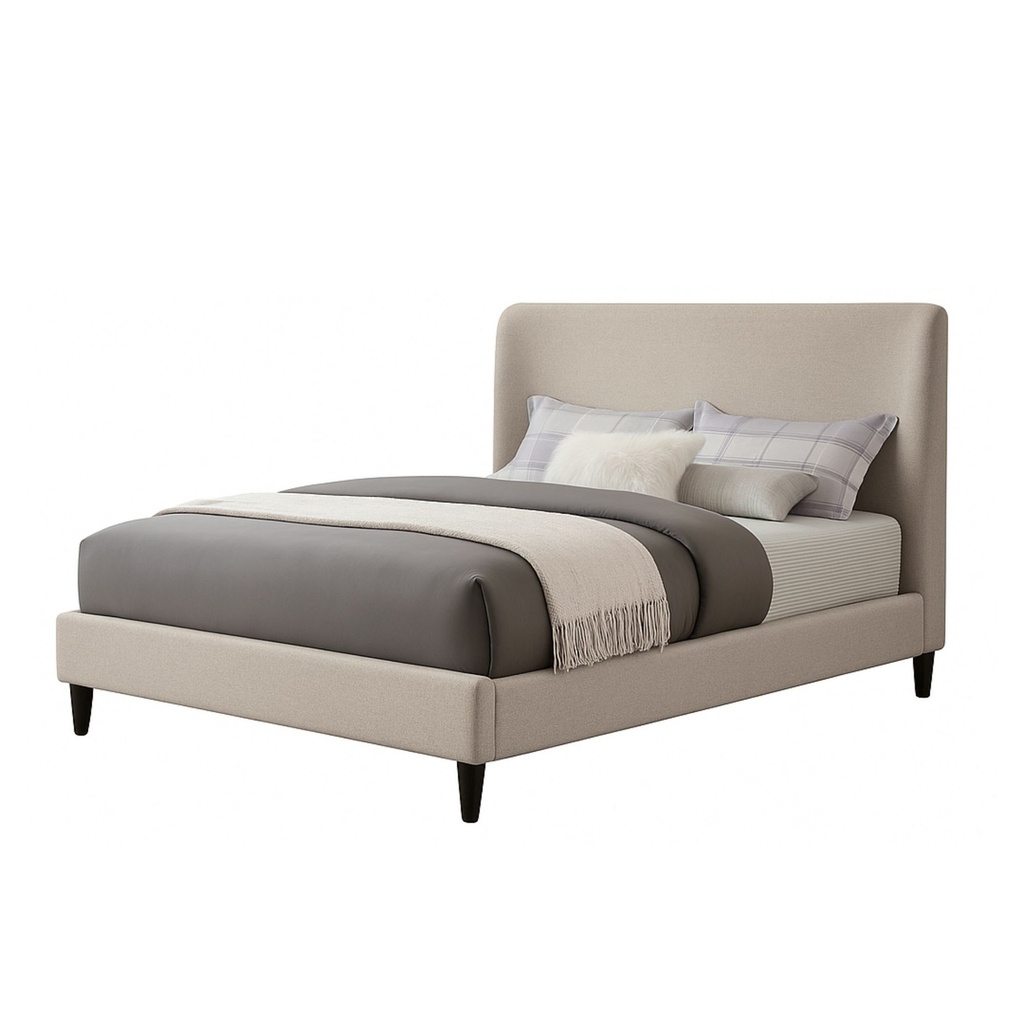 [Cama-9569/Bei/M] Base Con Cabecera Cama-9569 color Beige de Madera Matrimonial 