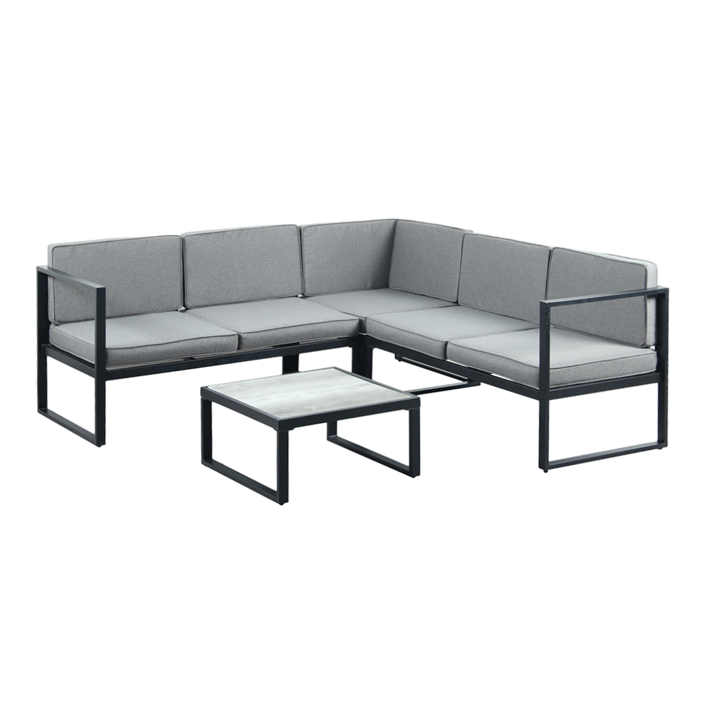 Juego de sala esquinera para jardín de metal color gris