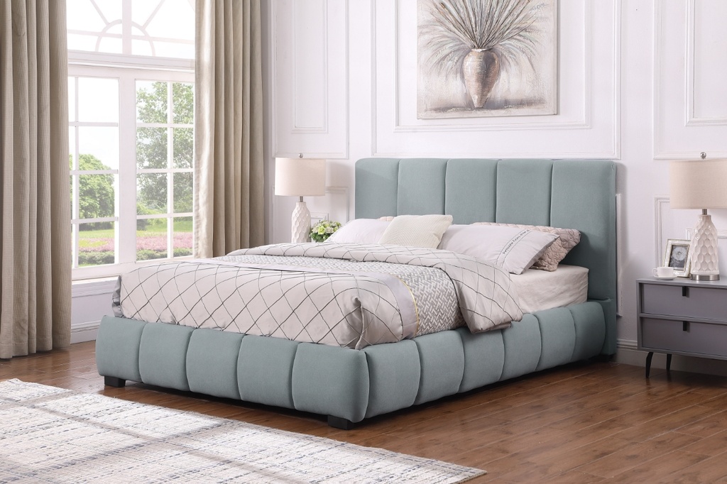 Base Con Cabecera Cama-9524 de Madera King Color Azul
