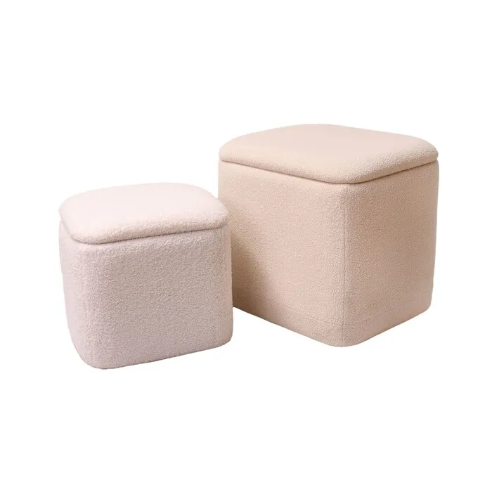 [2TAB-Teddy/Beige] Juego de 2 taburetes con almacenamiento
