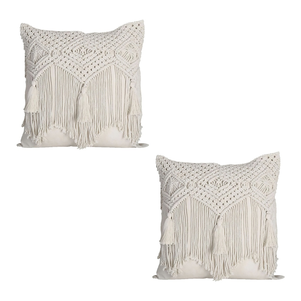 [Boho-Funda/Bei] Funda de almohada de algodón Boho tejida a mano