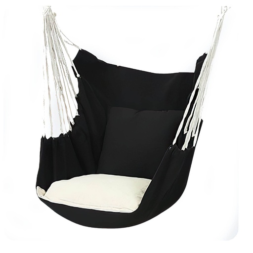 [LC-Neg] Silla colgante de algodón con cojín para exteriores e Interiores Negro