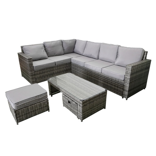 [SalaE-8p/gris] Juego de sala esquinera para jardín (Gris)